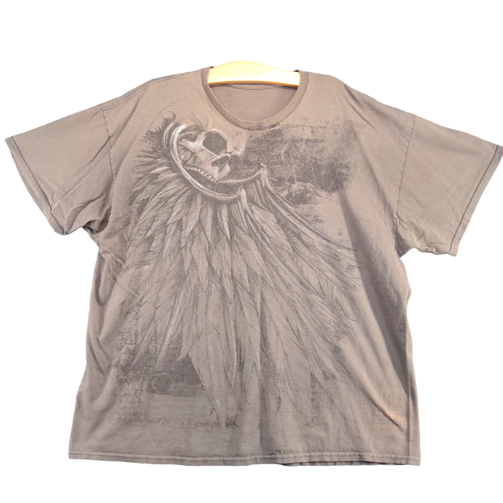 Unbranded Men's Skull Print T-Shirt Tan 3XL Short Sleeve Crew Neck Straight Hem